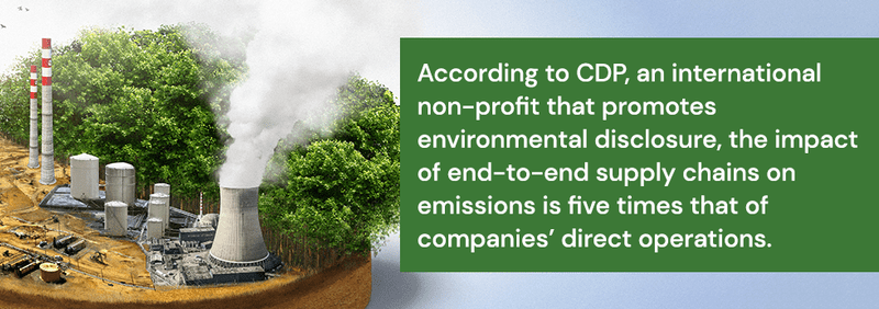According to CDP, an international non-profit that promotes environmental disclosure, the impact of end-to-end supply chains on emissions is five times that of companies’ direct operations.